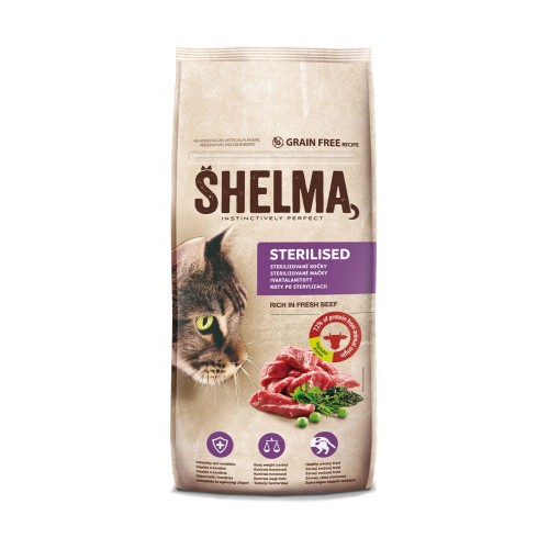 _0001_SHELMA karma sucha - pełnoporcjowa bezzbożowa karma dla kotów sterylizowanych. Bogata w wołowinę 8kg FRONT.jpg