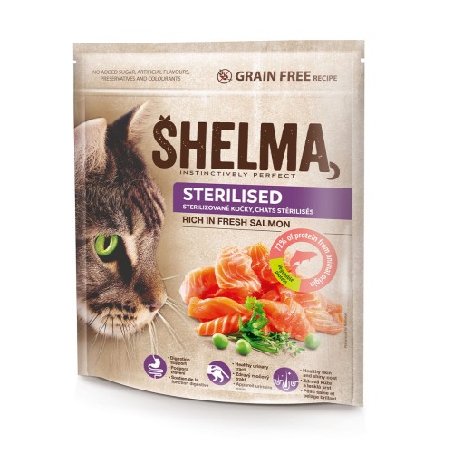 _0006_SHELMA karma sucha -  pełnoporcjowa bezzbożowa karma dla dorosłych kotów sterylizowanych. Bogata w łososia 750 g.jpg