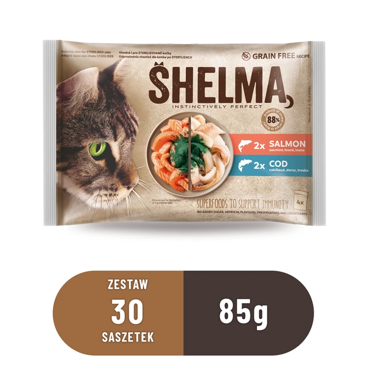 05-Zestaw 30 sztuk- SHELMA saszetka - pełnoporcjowa bezzbożowa karma dla dorosłych kotów. Z łososiem i dorszem 4x85g_.png
