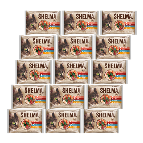 08-Zestaw 15 sztuk- SHELMA saszetka - pełnoporcjowa bezzbożowa karma dla dorosłych kotów. Z łososiem, dorszem, wołowiną i kurczakiem 4x85g-2.png